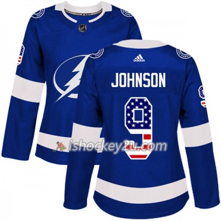 Dame NHL Tampa Bay Lightning Trøje Tyler Johnson 9 Adidas 2017-2018 Blå USA Flag Fashion Authentic